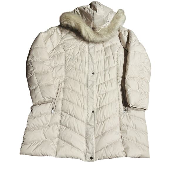 Kenneth Cole NY Women's 3/4 Chevron Quilted Puffer w/Faux Fur Trimmed Hood Sz XL - Picture 1 of 9